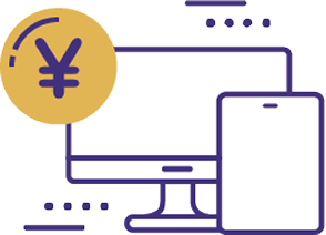 パソコンと円マークのボールのイラスト