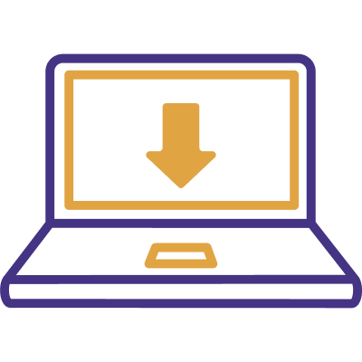 ダウンロードアイコンが表示されたノートPCのイラスト